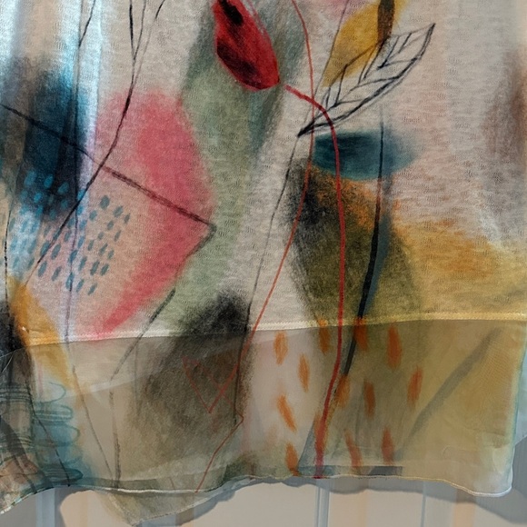 Jess & Jane Abstract Floral Print Blouse Asymmetrical Lightweight Artsy Large - Picture 2 of 11